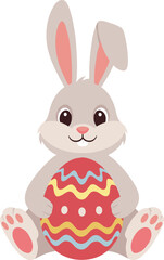 Cute Easter bunny holding colorful decorated egg