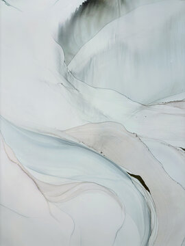 Abstract pale green hand made aquarelle background with beige. Beautiful watercolor artwork made with alcohol ink. Light green smoky fluid art texture resembles green mist, marble, water, ocean, flow.