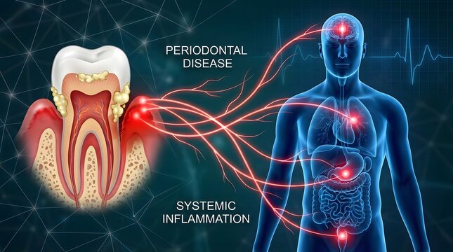 Periodontal disease and systemic inflammation health issue illustration