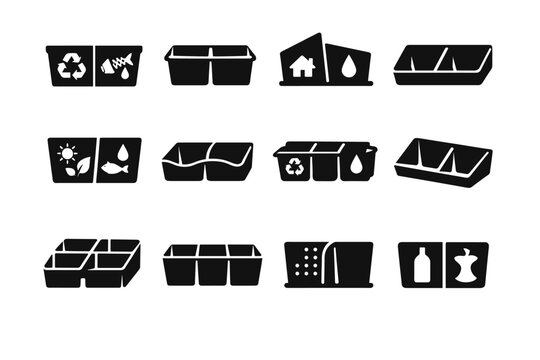 Eco panel icons organizer icon geometry grid tool vector trash waste aid