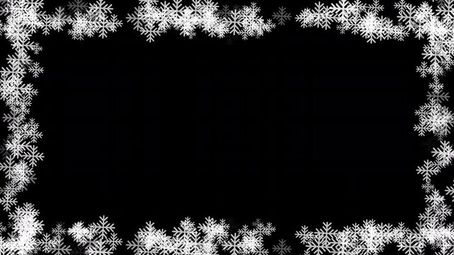 Minimalist White Snowflakes Border Animation on Black Background
