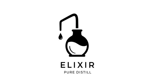 Distillation Pure Elixir Flask Minimalist Alchemy Graphic