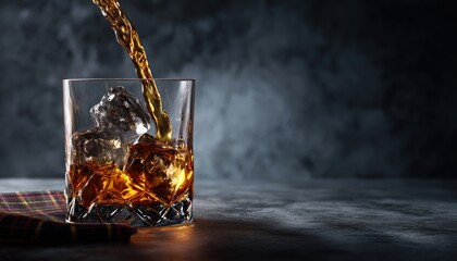 Whiskey Poured Over Ice In A Glass To Chill And Enhance The Flavor In A Sophisticated And Refreshing Beverage.