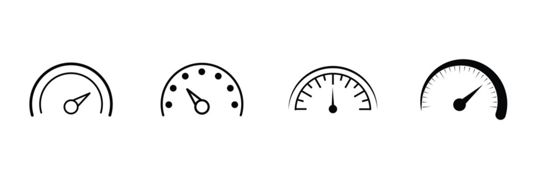 Speedometer Gauge Icon Set &ndash; Speed Meter, Dashboard Indicator and Performance Dial Vector Collection