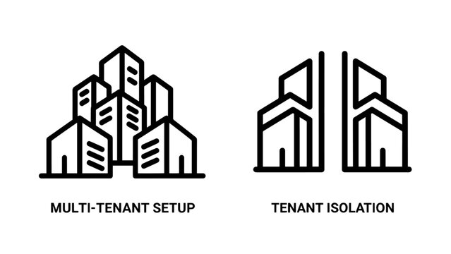 Cloud Multi-Tenant Setup and Secure Tenant Isolation Icons for SaaS, Hosting, and Data Security