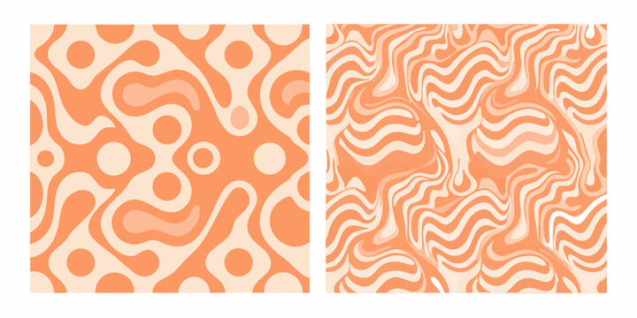 Abstract swirling patterns in shades of orange and cream diptych