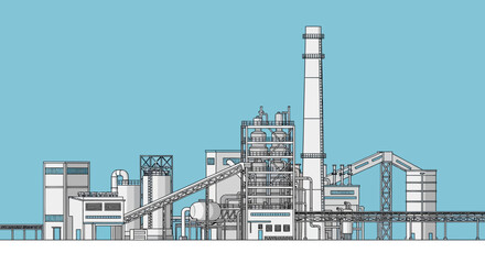 Fototapeta premium Industrial Plant Illustration Detailed Outline of a Manufacturing Facility.