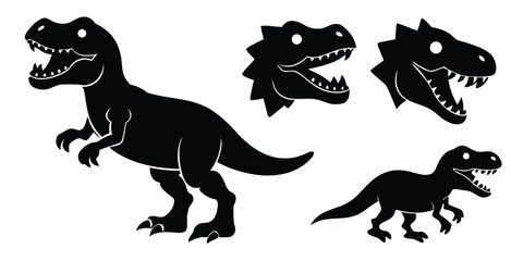 Black And White TRex Dinosaur Character Silhouette Vector Set © revpy