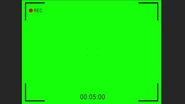 4:3 horizontal camera screen recorder looping with visible time code on green background. Designed for realistic UI compositing. Ideal for chroma key edits.