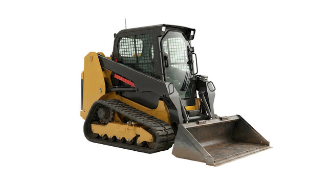 Skid-steer loader with a large bucket attachment isolated on transparent background