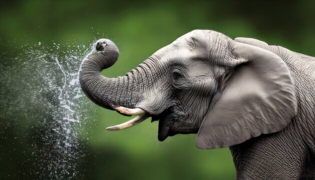 African elephant enjoying a refreshing water spray on a sunny day.