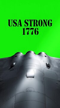 USA Strong 1776 B-2 Spirit Stealth Bomber Flying Over Green Screen Chroma Key Background Independence Day Patriotism