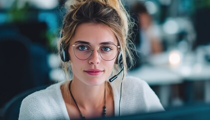 Customer Service Executive'S Portrait In Office Setting: A Glimpse Into A Day In The Life Of A Dedicated Professional Helping Customers.