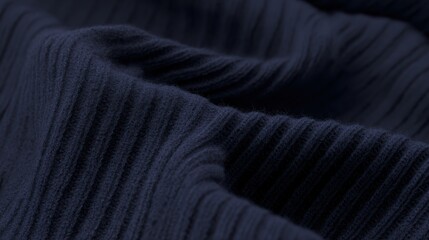 Fototapeta premium Ribbed knit cuff texture, elastic wool structure, close up showing the stretch, dark navy blue