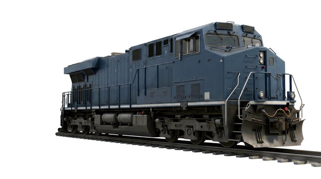 Blue diesel train engine isolated on transparent background