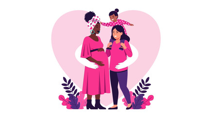 Diverse Lesbian Family: Pregnant Mother, Partner, and Child Embraced by Love and Support