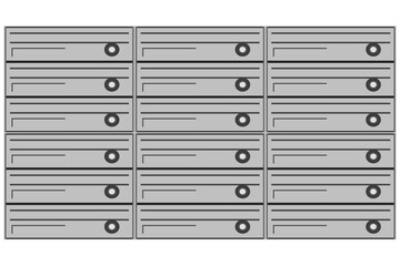 壁掛け集合ポストのフラットイラスト 横型メールボックス設備