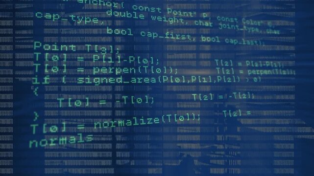 On launch green code scrolling over center silhouette shifting through routines to show debug flow