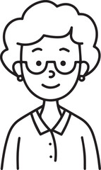 Obraz premium Old Woman Black and White Avatar Illustration in Minimal Line Art Style Design