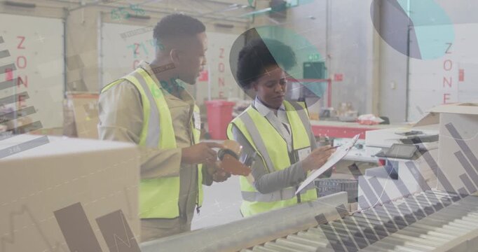 Packing lead reading list leading man scanning boxes on belt scanner verifying stock under overlay