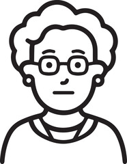 Obraz premium Old Woman Black and White Avatar Illustration in Minimal Line Art Style Design