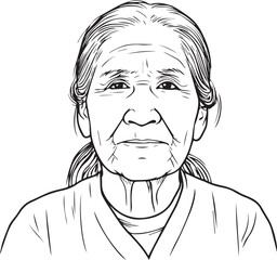 Old Woman Black and White Avatar Illustration in Minimal Line Art Style Design