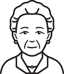 Obraz premium Old Woman Black and White Avatar Illustration in Minimal Line Art Style Design