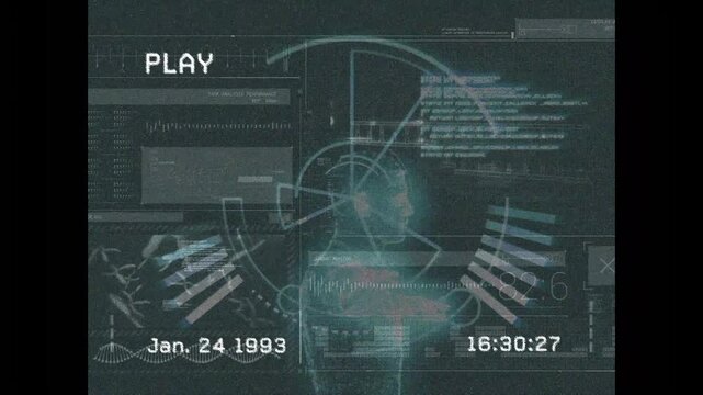 Reticle forming over head initiating hologram scan, HUD radial bars rotating for diagnostic scan