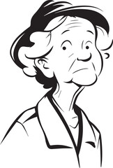 Obraz premium Old Woman Black and White Avatar Illustration in Minimal Line Art Style Design
