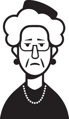Obraz premium Old Woman Black and White Avatar Illustration in Minimal Line Art Style Design