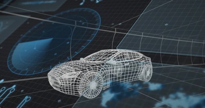 On play 3D wireframe car staying centered while camera panning and HUD rotating for review