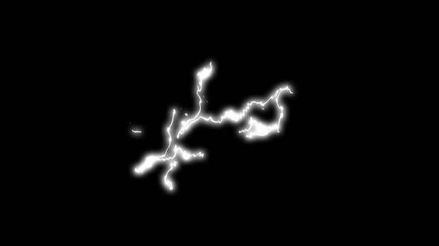 Flash FX electric storm burst loop, glowing thunder lightning sparks, comic energy explosions and smoke flashes, 2D animated overlay on transparent black background 4k