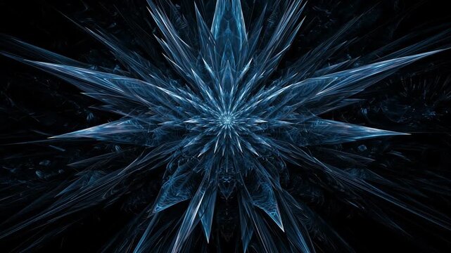 Abstract Snowflake: An icy snowflake glistens against a dark backdrop. A symphony of frosty crystal detail.