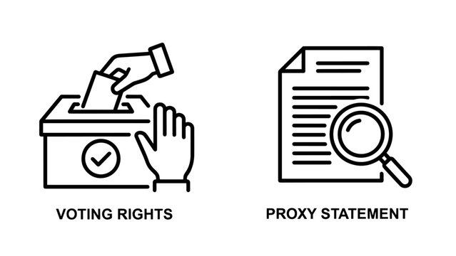 Voting rights and proxy statement icons, representing shareholder participation and corporate communication for governance.