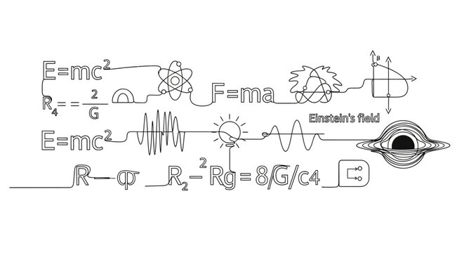 Physics Formulas and Black Hole Illustration, Science and Discovery Concept