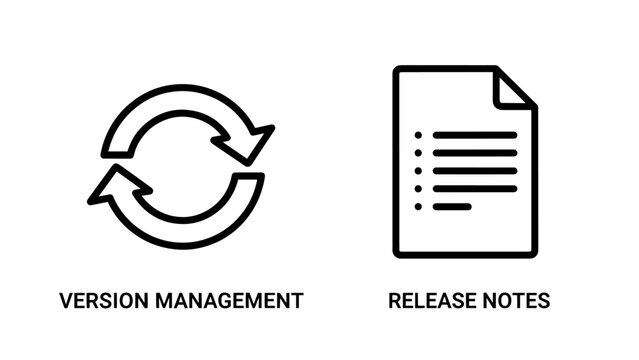 Version management and release notes icons symbolizing software development and updates