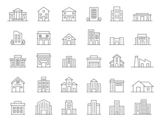Fototapeta premium City Building Icons – Architecture, Office, Storefront and Urban Vector Set.eps10
