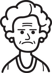 Obraz premium Old Woman Black and White Avatar Illustration in Minimal Line Art Style Design