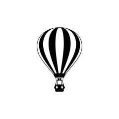 Naklejka premium Striking black and white illustration of a hot air balloon with striped pattern, symbolizing adventure and travel, isolated on white.