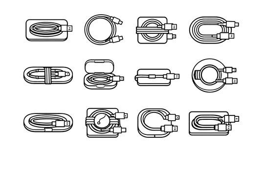 Pocket cable icon minimalist portable flat compact factor minimal winder vector body
