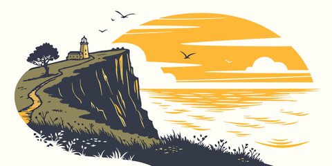 A lone figure stands on a cliff overlooking a vast ocean at sunset. © AG