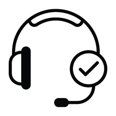 Black headphones with microphone and checkmark symbol illustration for communication and support concept © Creative Art File
