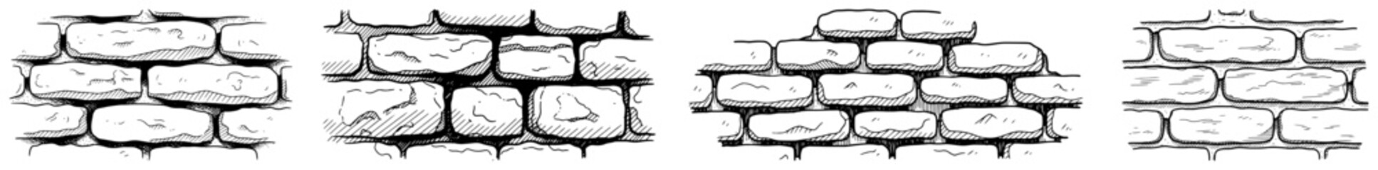 Collection of hand drawn stone brick wall textures in vintage sketch style © Logan