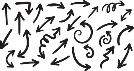 Hand drawn arrows in different directions on white background