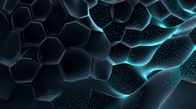 Hexagonal Abstract: A dynamic and captivating display of a 3D hexagonal structure, presenting a mesmerizing fusion of geometry and light, offering a sophisticated and modern aesthetic.