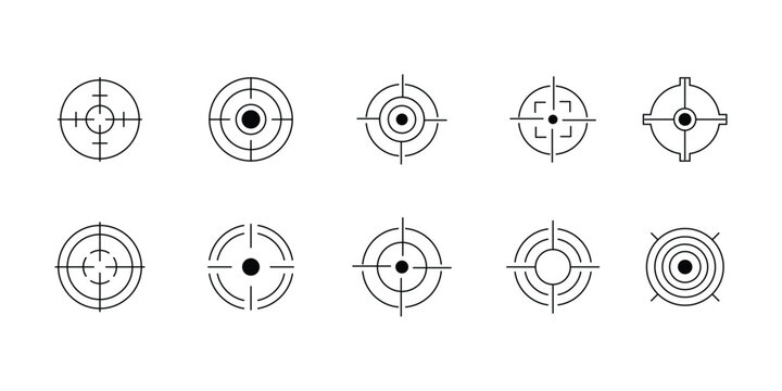 Target Crosshair Icon Set &ndash; Aim Reticle, Scope, Radar and Focus Point Vector Collection.eps10
