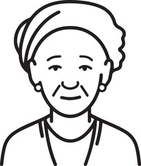 Obraz premium Old Woman Black and White Avatar Illustration in Minimal Line Art Style Design