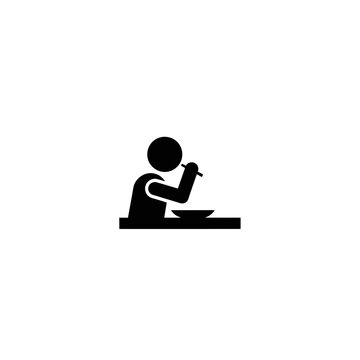 Minimalist Black Flat Vector Icon of a Person Eating with Chopsticks, Symbolizing Dining Etiquette and Restaurant Culture for Digital Interfaces