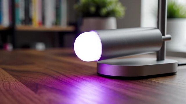 Modern desk lamp illuminating a wooden table with adjustable light color