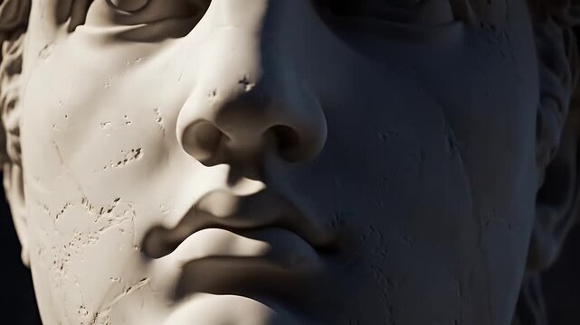 Ancient Statue Close-Up - This is a close-up shot of the nose and lips of an ancient statue. The statue appears to be made of stone or plaster.